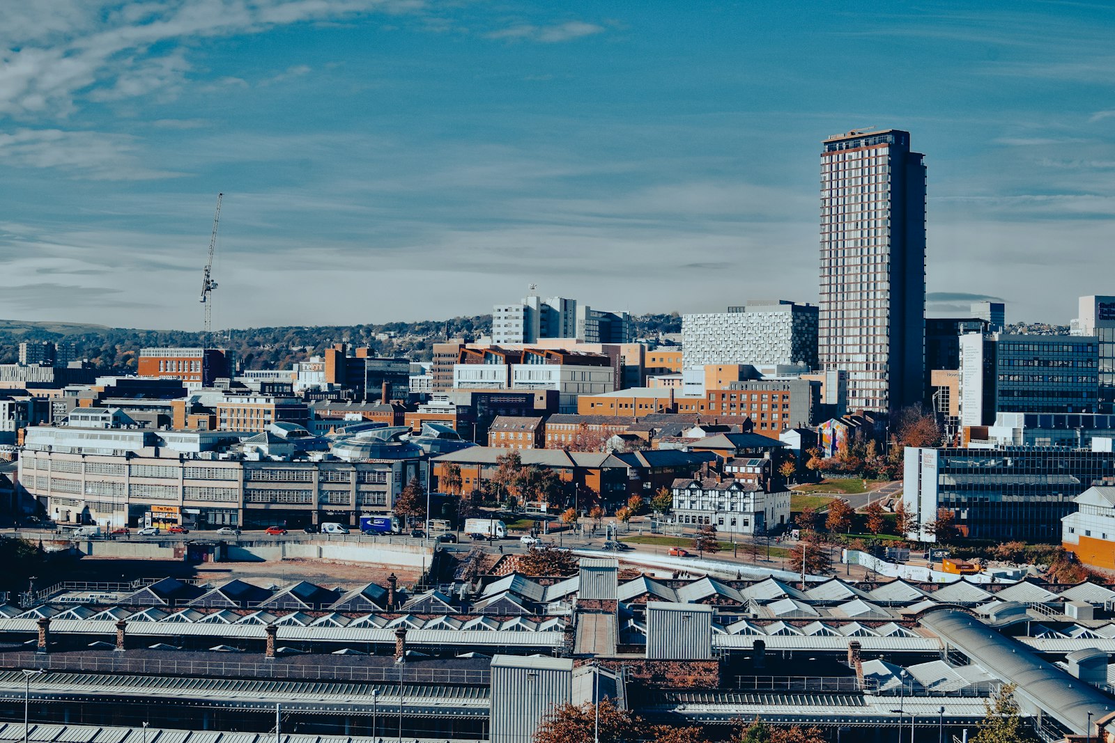 Sheffield city skyline with the offices and housing above the Don valley, inside the 0114 area