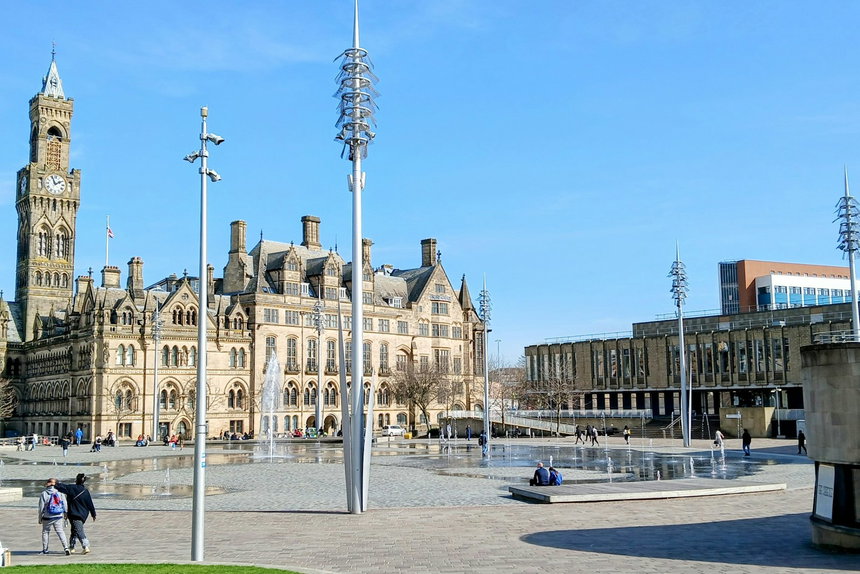 Bradford city centre skyline, West Yorkshire, inside the 01274 area