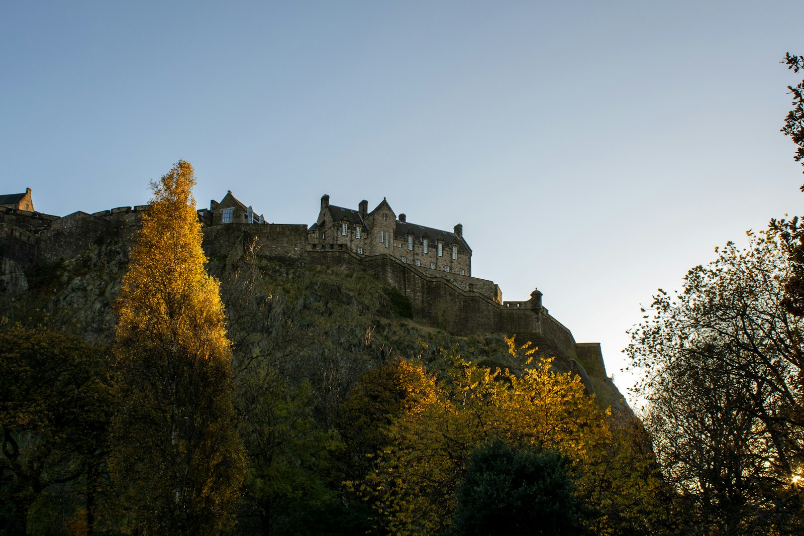 Edinburgh Castle above Princes Street Gardens in central Edinburgh, inside the 0131 area