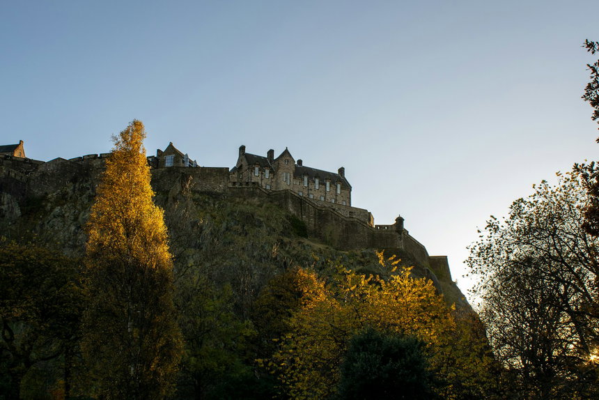 Edinburgh Castle above Princes Street Gardens in central Edinburgh, inside the 0131 area