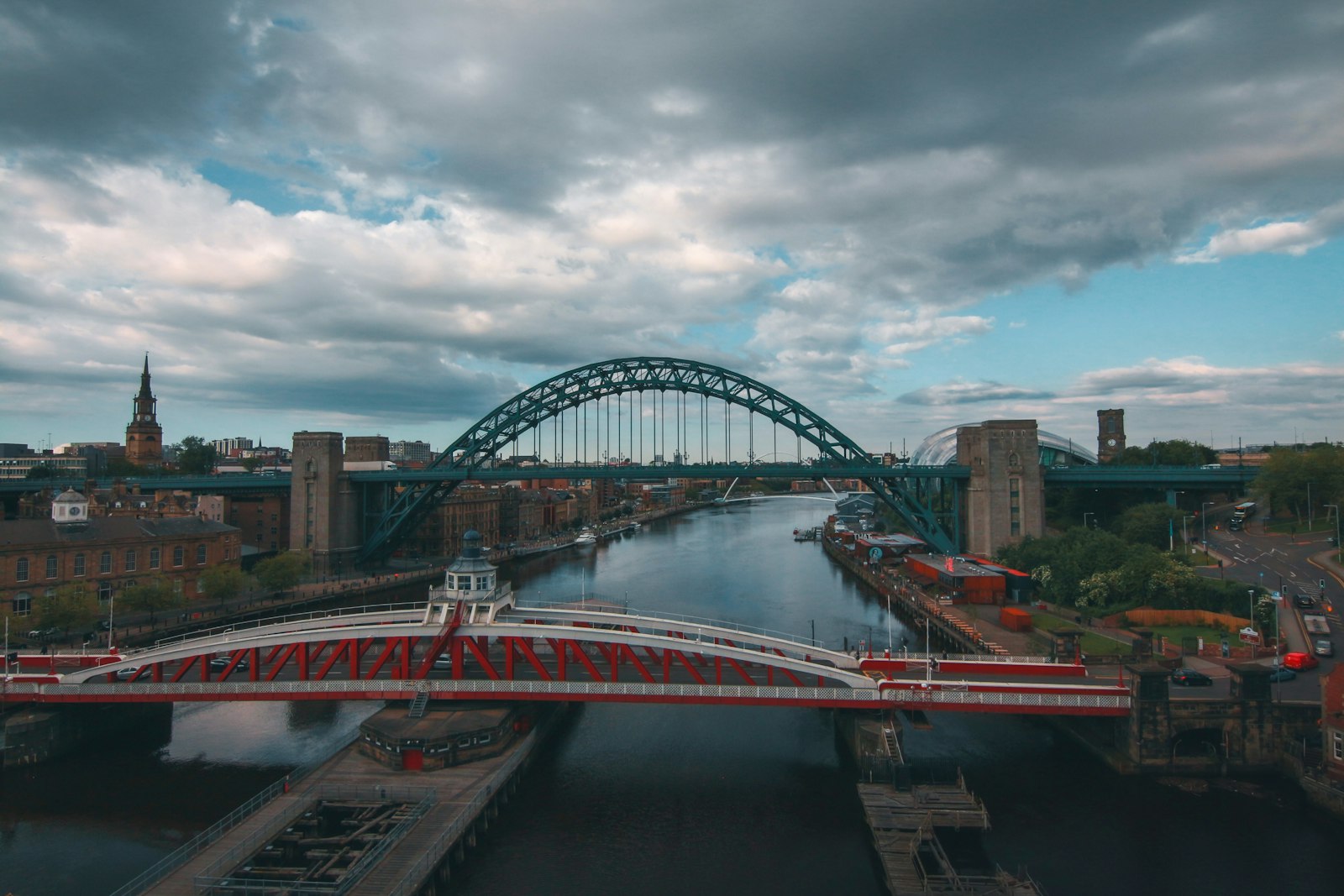The Tyne Bridge and Swing Bridge over the River Tyne at Newcastle quayside, inside the 0191 area