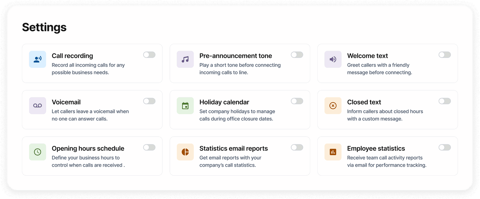 CallFactory web interface settings