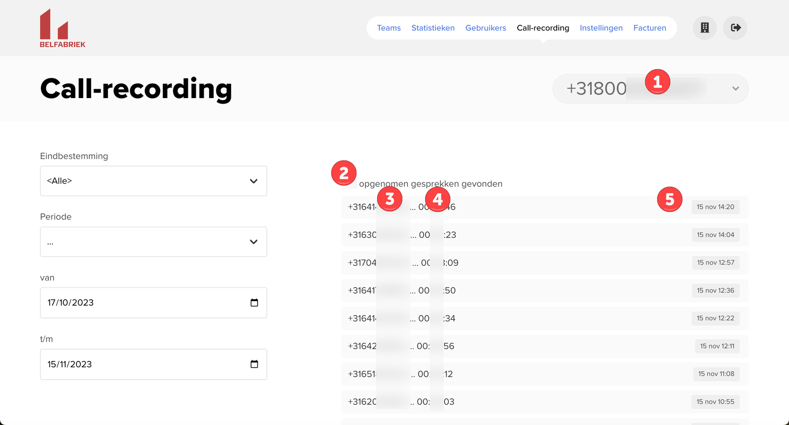 Écran de vue d'ensemble de l'enregistrement d'appel